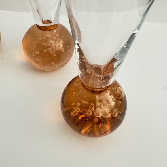 Vintage Set of 4 Hand Blown Cordial Glasses Bubbles Ball Bottom Amber Colour - Picture 3 of 5